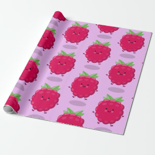 Cute happy raspberry cartoon illustration wrapping paper