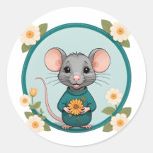 Cute Happy Ratty with Flowers Sticker