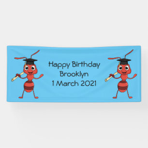 Cute happy red ant cartoon banner
