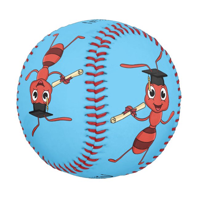Cute happy red ant cartoon baseball (Angled)