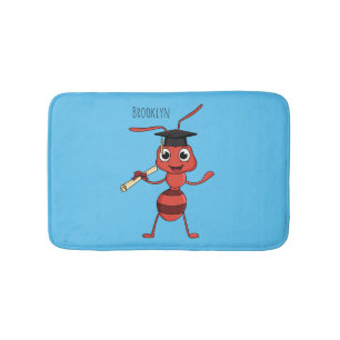 Cute happy red ant cartoon bath mat