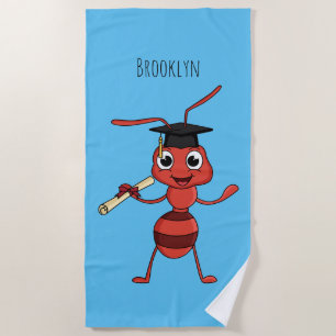 Cute happy red ant cartoon  beach towel