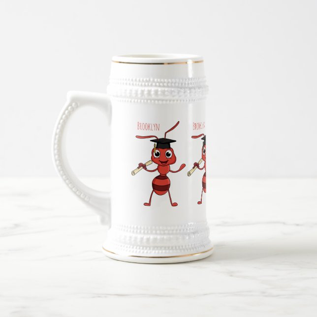 Cute happy red ant cartoon beer stein (Left)