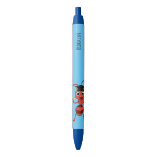Cute happy red ant cartoon  black ink pen