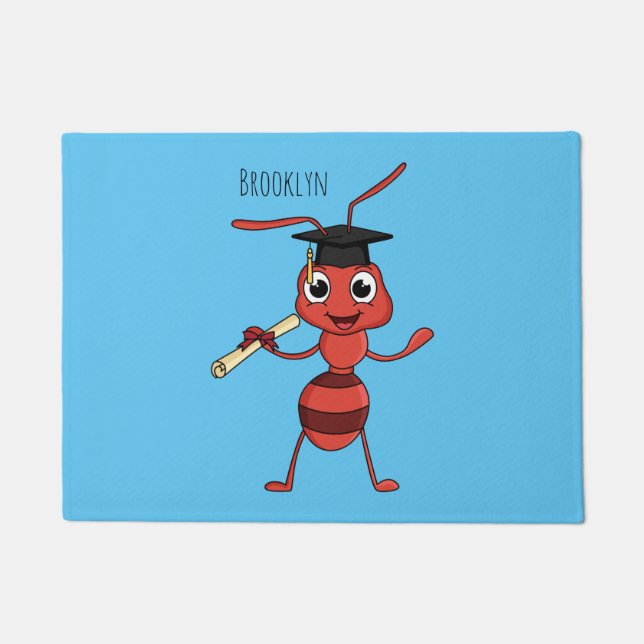 Cute happy red ant cartoon  doormat (Front)