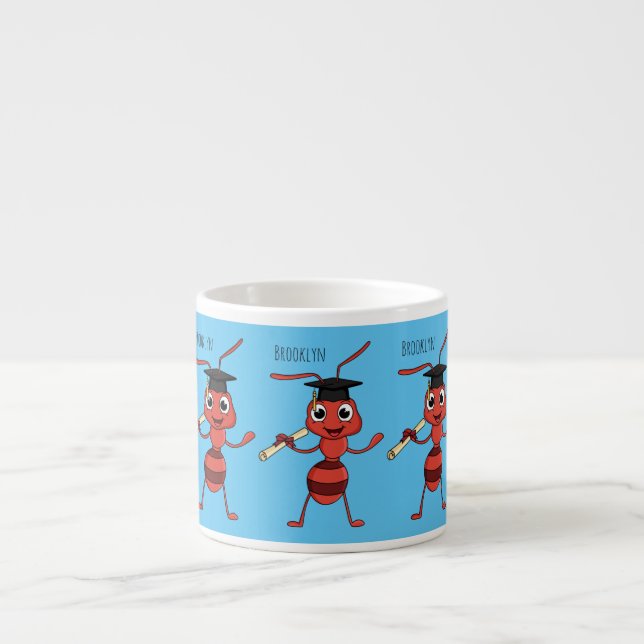 Cute happy red ant cartoon  espresso cup (Front)