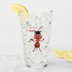 Cute happy red ant cartoon  glass