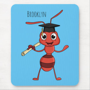 Cute happy red ant cartoon mouse pad