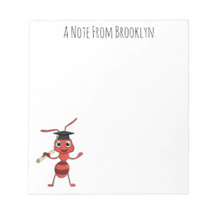 Cute happy red ant cartoon notepad