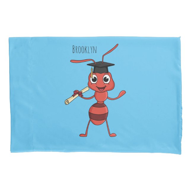 Cute happy red ant cartoon pillowcase (Front)
