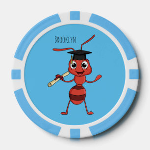 Cute happy red ant cartoon poker chips