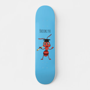 Cute happy red ant cartoon skateboard