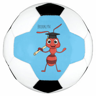 Cute happy red ant cartoon soccer ball
