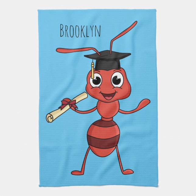 Cute happy red ant cartoon  tea towel (Vertical)