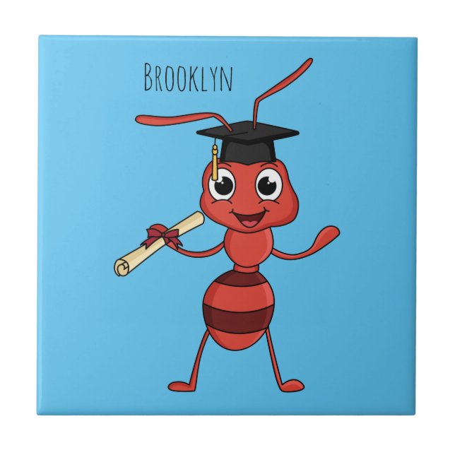 Cute happy red ant cartoon tile (Front)