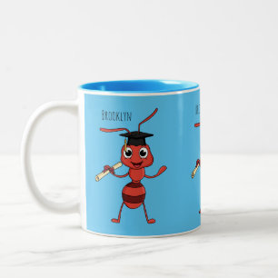 Cute happy red ant cartoon Two-Tone coffee mug