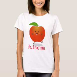Cute happy red apple cartoon illustration T-Shirt