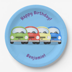 Cute happy red car cartoon illustration paper plate