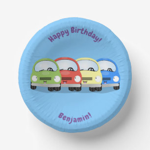 Cute happy red car cartoon illustration  paper plate