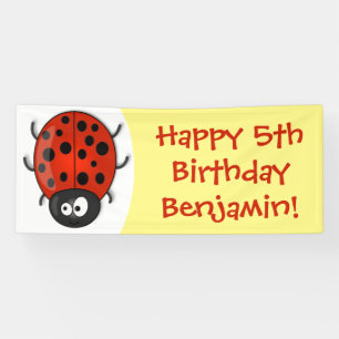 Cute happy red ladybug cartoon illustration banner