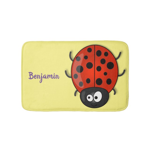 Cute happy red ladybug cartoon illustration bath mat (Front)