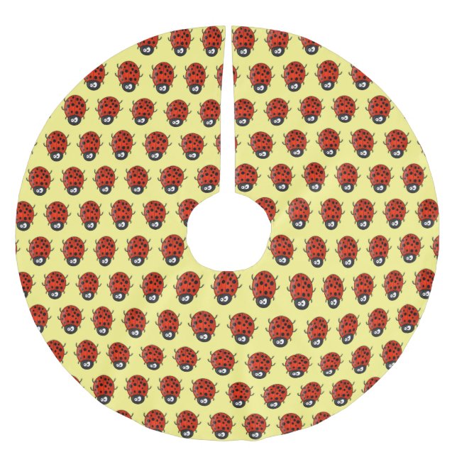 Cute happy red ladybug cartoon illustration brushed polyester tree skirt (Front)