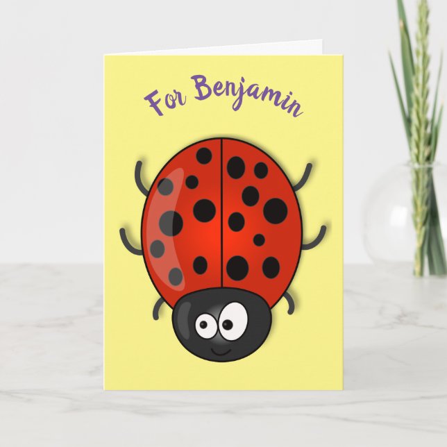 Cute happy red ladybug cartoon illustration card (Front)