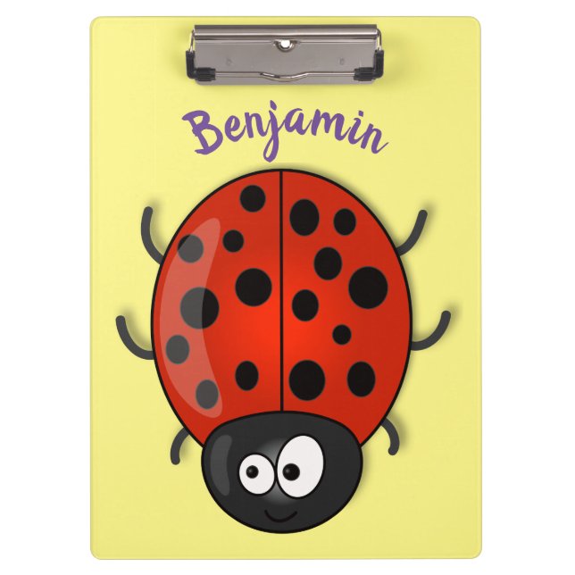 Cute happy red ladybug cartoon illustration clipboard (Front)