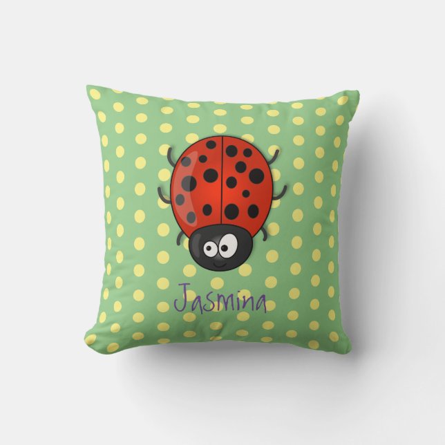 Cute happy red ladybug cartoon illustration cushion (Front)