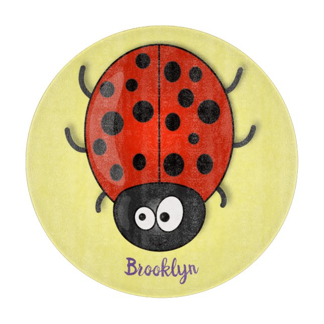 Cute happy red ladybug cartoon illustration cutting board (Front)