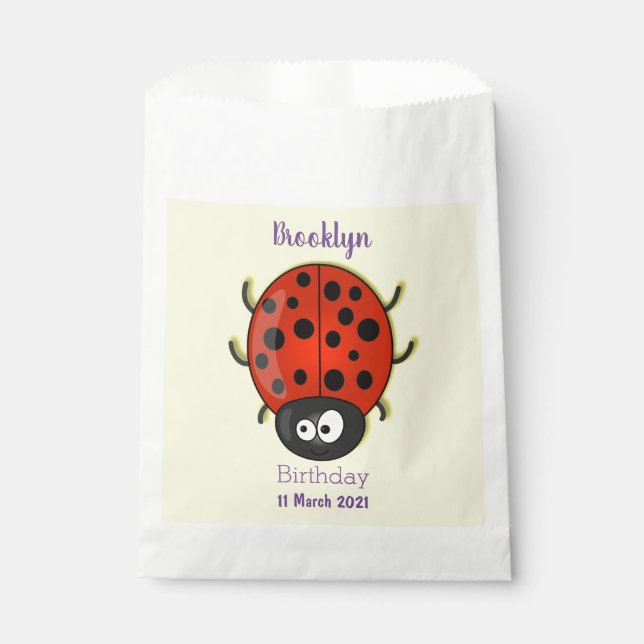 Cute happy red ladybug cartoon illustration favour bags (Front)