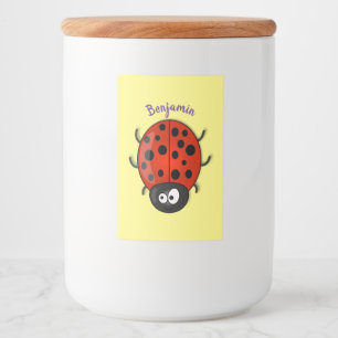 Cute happy red ladybug cartoon illustration food label