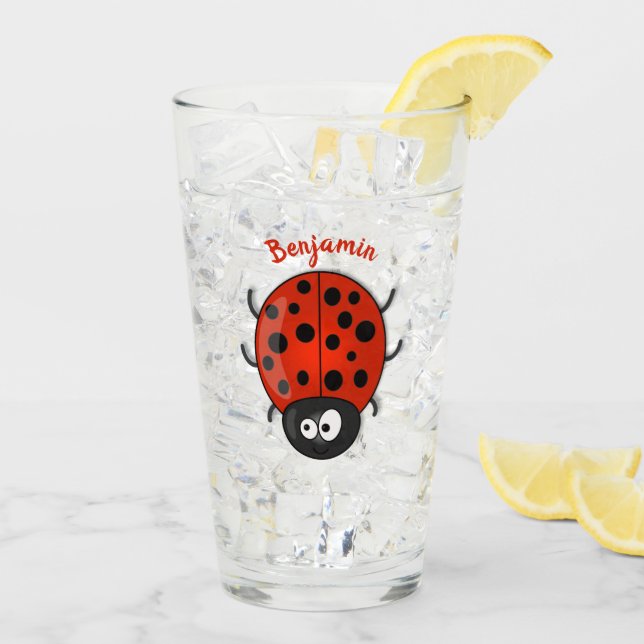 Cute happy red ladybug cartoon illustration glass (Back Ice)