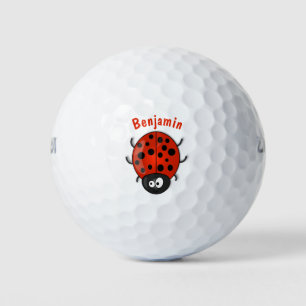 Cute happy red ladybug cartoon illustration golf balls