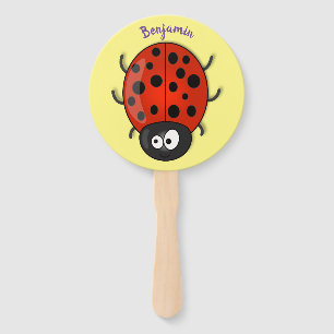Cute happy red ladybug cartoon illustration hand fan