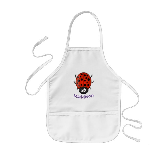 Cute happy red ladybug cartoon illustration kids apron (Front)
