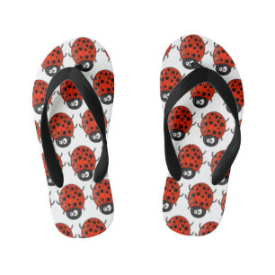 Cute happy red ladybug cartoon illustration kid's jandals