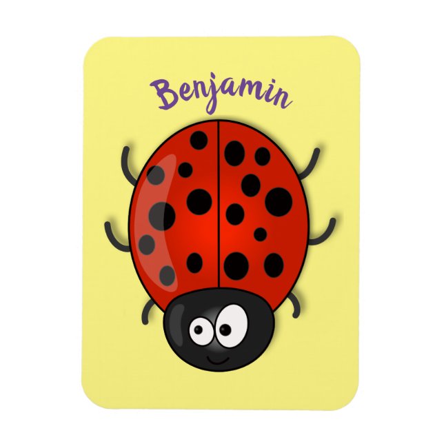 Cute happy red ladybug cartoon illustration magnet (Vertical)