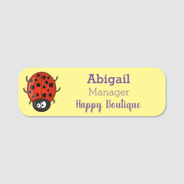 Cute happy red ladybug cartoon illustration  name tag (Front)