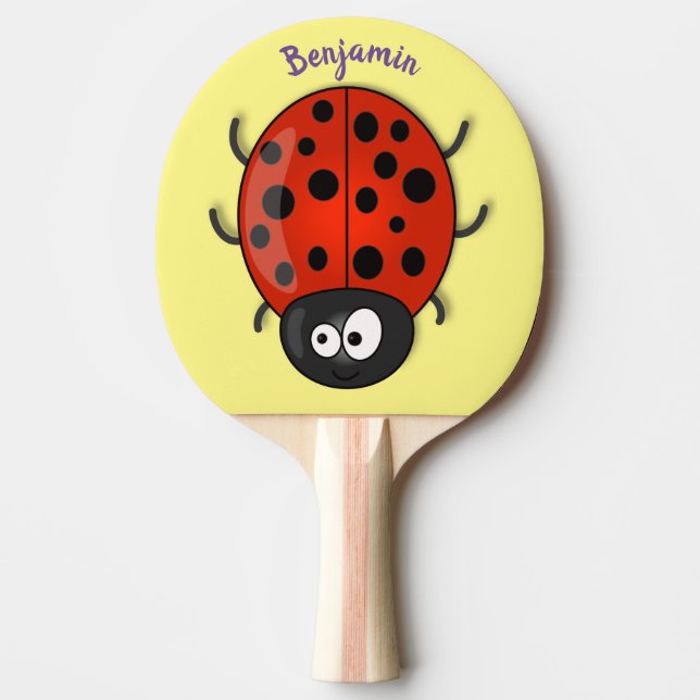 Cute happy red ladybug cartoon illustration ping pong paddle (Front)