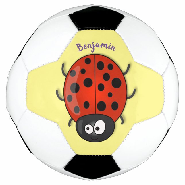 Cute happy red ladybug cartoon illustration soccer ball (Front)