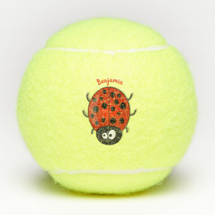 Cute happy red ladybug cartoon illustration tennis balls