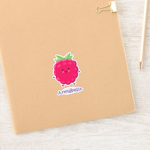 Cute happy red raspberry cartoon illustration