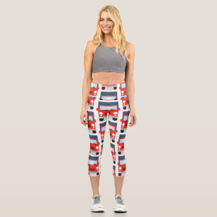Cute happy red truck cartoon illustration capri leggings