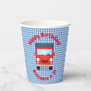 Cute happy red truck cartoon illustration paper cups