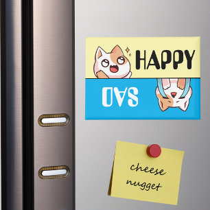 Cute Happy Sad Cartoon Cat, Fun & Simple Custom Magnet