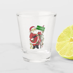 Cute Happy Santa Holding Christmas Sign Animals Shot Glass