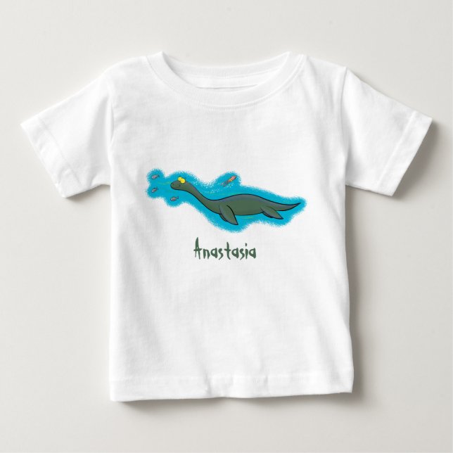 Cute, happy sea monster plesiosaur cartoon baby T-Shirt (Front)