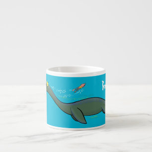 Cute, happy sea monster plesiosaur cartoon espresso cup