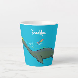 Cute, happy sea monster plesiosaur cartoon latte mug